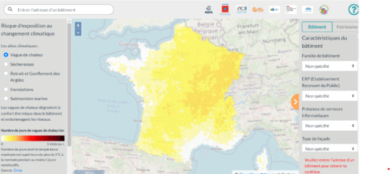 Carte de chaleur, risque climatique en France.